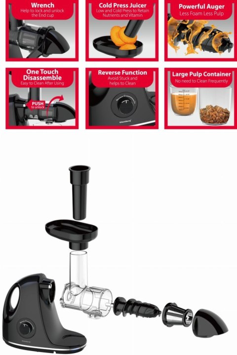 SOKOWIRÓWKA WOLNOOBROTOWA 150W DO OWOCÓW I WARZYW COLD PRESS KLAUSBERG KB-7861 SOKOWIRÓWKA WOLNOOBROTOWA 150W DO OWOCÓW I WARZYW COLD PRESS KLAUSBERG KB-7861