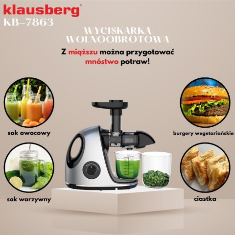 SOKOWIRÓWKA WOLNOOBROTOWA 150W DO OWOCÓW I WARZYW COLD PRESS KLAUSBERG KB-7863 SOKOWIRÓWKA WOLNOOBROTOWA 150W DO OWOCÓW I WARZYW COLD PRESS KLAUSBERG KB-7863