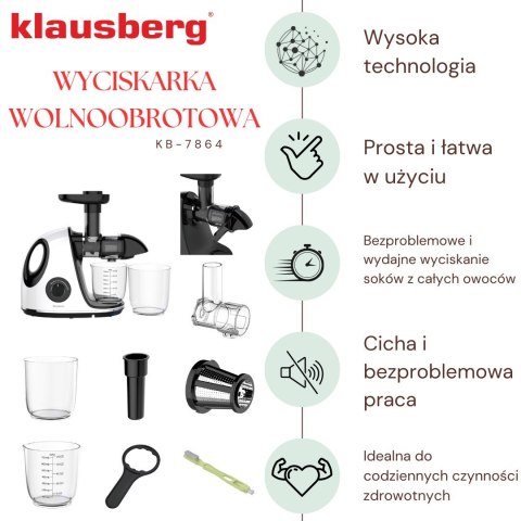 SOKOWIRÓWKA WOLNOOBROTOWA 150W DO OWOCÓW I WARZYW COLD PRESS KLAUSBERG KB-7864 SOKOWIRÓWKA WOLNOOBROTOWA 150W DO OWOCÓW I WARZYW COLD PRESS KLAUSBERG KB-7864