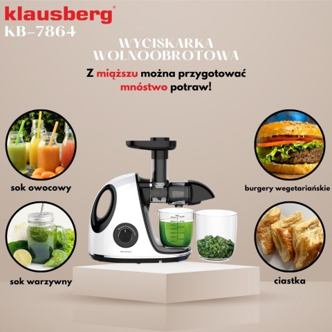 SOKOWIRÓWKA WOLNOOBROTOWA 150W DO OWOCÓW I WARZYW COLD PRESS KLAUSBERG KB-7864 SOKOWIRÓWKA WOLNOOBROTOWA 150W DO OWOCÓW I WARZYW COLD PRESS KLAUSBERG KB-7864