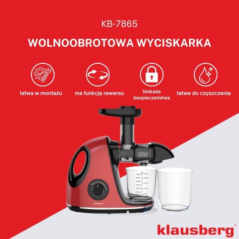 SOKOWIRÓWKA WOLNOOBROTOWA 150W DO OWOCÓW I WARZYW COLD PRESS KLAUSBERG KB-7865 SOKOWIRÓWKA WOLNOOBROTOWA 150W DO OWOCÓW I WARZYW COLD PRESS KLAUSBERG KB-7865