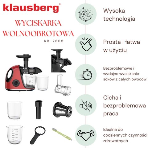 SOKOWIRÓWKA WOLNOOBROTOWA 150W DO OWOCÓW I WARZYW COLD PRESS KLAUSBERG KB-7865 SOKOWIRÓWKA WOLNOOBROTOWA 150W DO OWOCÓW I WARZYW COLD PRESS KLAUSBERG KB-7865