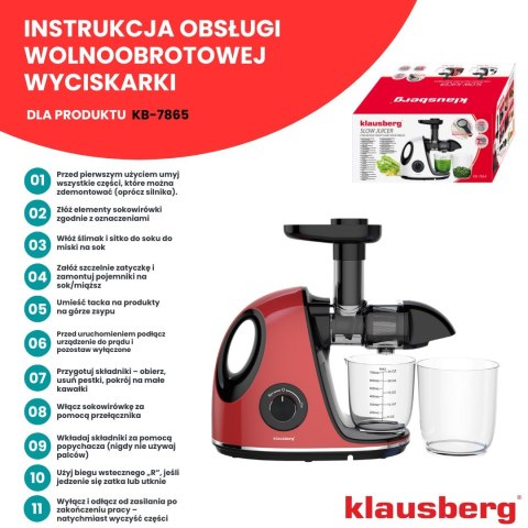 SOKOWIRÓWKA WOLNOOBROTOWA 150W DO OWOCÓW I WARZYW COLD PRESS KLAUSBERG KB-7865 SOKOWIRÓWKA WOLNOOBROTOWA 150W DO OWOCÓW I WARZYW COLD PRESS KLAUSBERG KB-7865