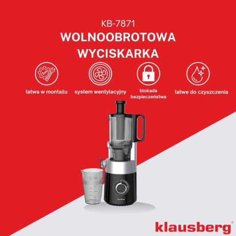 SOKOWIRÓWKA WOLNOOBROTOWA 180W DO OWOCÓW I WARZYW COLD PRESS KLAUSBERG KB-7871