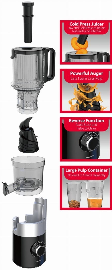 SOKOWIRÓWKA WOLNOOBROTOWA 180W DO OWOCÓW I WARZYW COLD PRESS KLAUSBERG KB-7871