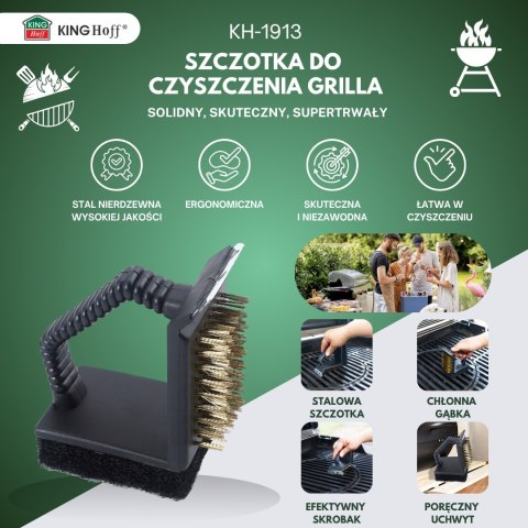 SZCZOTKA DO CZYSZCZENIA GRILLA 3W1, SKROBAK + GĄBKA + SZCZOTKA, KINGHOFF KH-1913 SZCZOTKA DO CZYSZCZENIA GRILLA 3W1, SKROBAK + GĄBKA + SZCZOTKA, KINGHOFF KH-1913