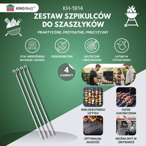 SZPIKULCE NA SZASZŁYKI, DO GRILLA, 4 SZT, 35,8CM, STAL NIERDZEWNA, KINGHOFF KH-1914 SZPIKULCE NA SZASZŁYKI, DO GRILLA, 4 SZT, 35,8CM, STAL NIERDZEWNA, KINGHOFF KH-1914
