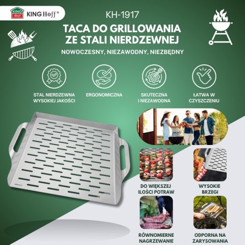 TACKA DO GRILLOWANIA, GŁĘBOKA, 37X31X4.6CM, STAL NIERDZEWNA, KINGHOFF KH-1917 TACKA DO GRILLOWANIA, GŁĘBOKA, 37X31X4.6CM, STAL NIERDZEWNA, KINGHOFF KH-1917
