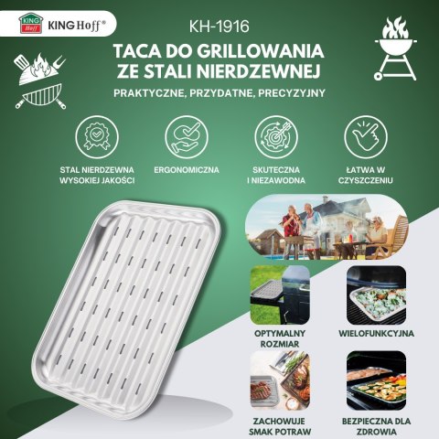 TACKA DO GRILLOWANIA, WIELOKROTNEGO UŻYTKU, 34X24X2CM, STAL NIERDZEWNA, KINGHOFF KH-1916 TACKA DO GRILLOWANIA, WIELOKROTNEGO UŻYTKU, 34X24X2CM, STAL NIERDZEWNA, KINGHOFF KH-1916