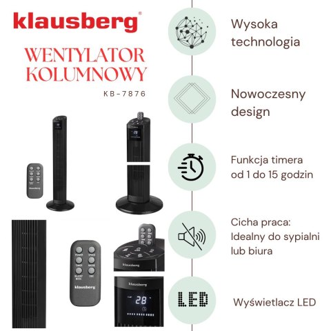 WENTYLATOR KOLUMNOWY PODŁOGOWY Z PILOTEM 55W KLAUSBERG KB-7876