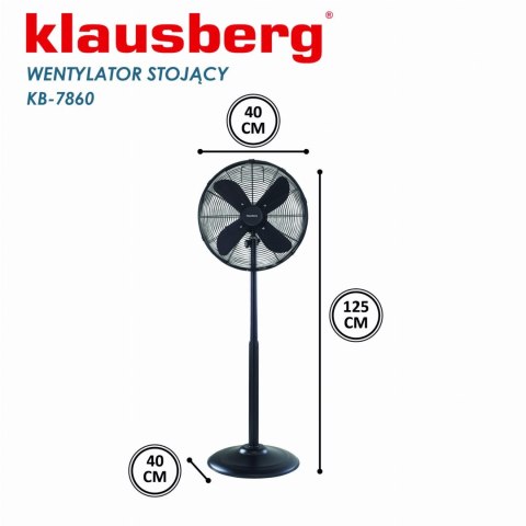 WENTYLATOR STOJĄCY PODŁOGOWY 40CM 50W METALOWY KLAUSBERG KB-7860 CZARNY