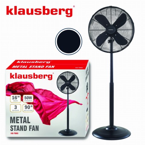 WENTYLATOR STOJĄCY PODŁOGOWY 40CM 50W METALOWY KLAUSBERG KB-7860 CZARNY