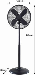 WENTYLATOR STOJĄCY PODŁOGOWY 40CM 50W METALOWY KLAUSBERG KB-7860 CZARNY