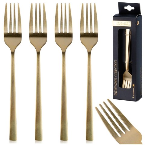 WIDELCZYKI DESEROWE DO CIASTA PRZEKĄSEK STALOWE ZŁOTE 4-ELE SATYNA EXCELLENT HOUSEWARE 139768 WIDELCZYKI DESEROWE DO CIASTA PRZEKĄSEK STALOWE ZŁOTE 4-ELE SATYNA EXCELLENT HOUSEWARE 139768