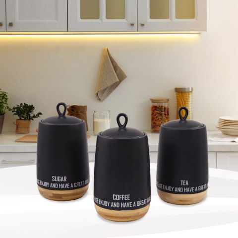 ZESTAW 3 POJEMNIKÓW CERAMICZNYCH NA KAWĘ HERBATĘ I CUKIER MAESTRO ECO STYLE MR-20029-03CS ZESTAW 3 POJEMNIKÓW CERAMICZNYCH NA KAWĘ HERBATĘ I CUKIER MAESTRO ECO STYLE MR-20029-03CS