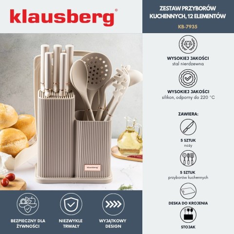 ZESTAW NOŻY KUCHENNYCH W BLOKU Z PRZYBORAMI KUCHENNYMI I DESKĄ DO KROJENIA 12-ELE KLAUSBERG KB-7935 ZESTAW NOŻY KUCHENNYCH W BLOKU Z PRZYBORAMI KUCHENNYMI I DESKĄ DO KROJENIA 12-ELE KLAUSBERG KB-7935