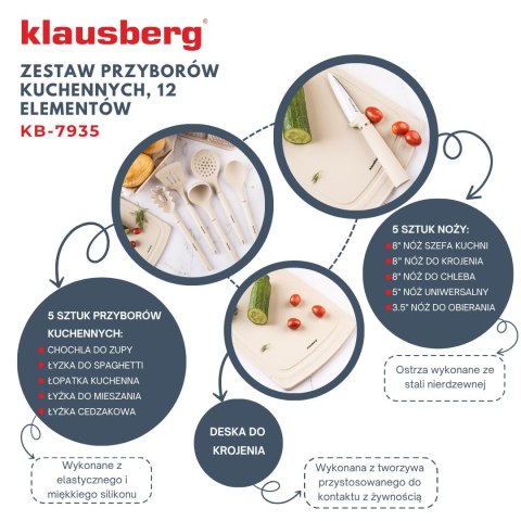 ZESTAW NOŻY KUCHENNYCH W BLOKU Z PRZYBORAMI KUCHENNYMI I DESKĄ DO KROJENIA 12-ELE KLAUSBERG KB-7935 ZESTAW NOŻY KUCHENNYCH W BLOKU Z PRZYBORAMI KUCHENNYMI I DESKĄ DO KROJENIA 12-ELE KLAUSBERG KB-7935