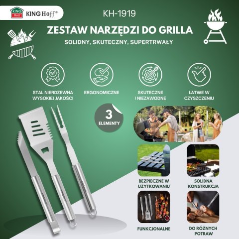 ZESTAW PRZYBORÓW DO GRILLA, 3 ELEMENTY, NARZĘDZIA DO GRILLOWANIA, KINGHOFF KH-1919 ZESTAW PRZYBORÓW DO GRILLA, 3 ELEMENTY, NARZĘDZIA DO GRILLOWANIA, KINGHOFF KH-1919