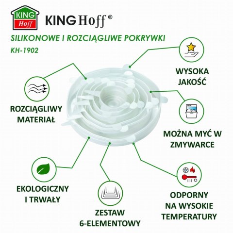 ZESTAW ROZCIĄGLIWYCH POKRYWEK SILIKONOWYCH 6-ELE KINGHOFF KH-1902 ZESTAW ROZCIĄGLIWYCH POKRYWEK SILIKONOWYCH 6-ELE KINGHOFF KH-1902