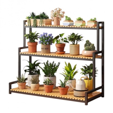 Kwietnik, regał, stojak na kwiaty 3 poziomowy, 120 x 40 x 95cm, czarny SZ47CZ