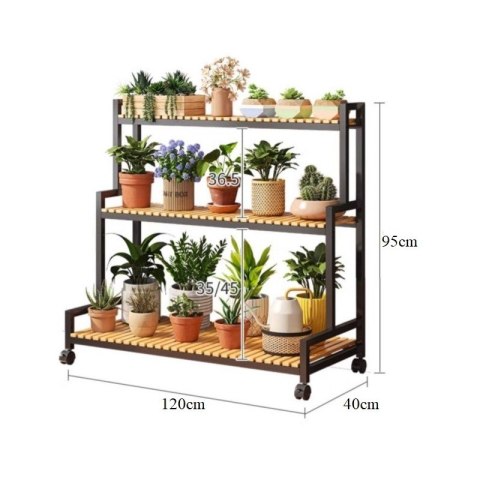 Kwietnik, regał, stojak na kwiaty 3 poziomowy, 120 x 40 x 95cm, czarny SZ47CZ