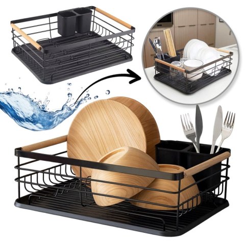 Suszarka do naczyń, ociekacz z tacką 43 x 30,5 x 14 cm czarny SU05CZ