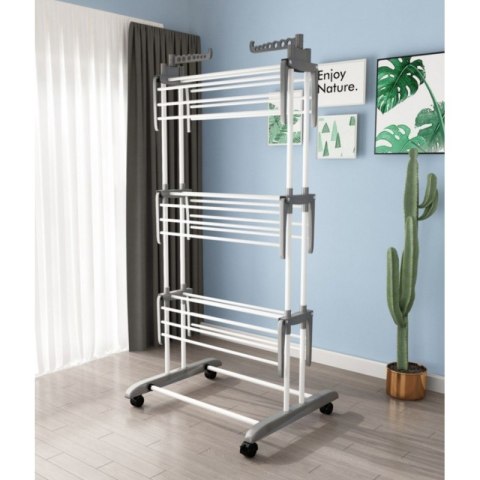 Suszarka na pranie duża pionowa składana biało szara stojąca SU02