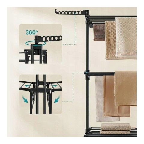 Suszarka na pranie duża pionowa składana, stojąca czarna SU02CZ