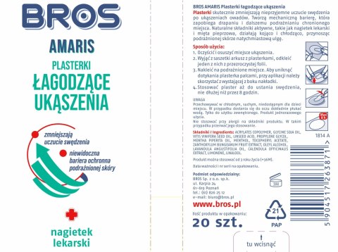 BROS - Amaris - plasterki łagodzące ukąszenia 20szt BROS - Amaris - plasterki łagodzące ukąszenia 20szt