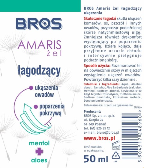 BROS - Amaris - żel łagodzący ukąszenia 50ml BROS - Amaris - żel łagodzący ukąszenia 50ml