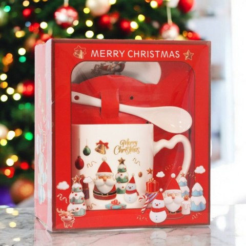 KUBEK ŚWIĄTECZNY - zestaw w pudełku ze spodkiem i łyżeczką 400 ml KB20WZ3