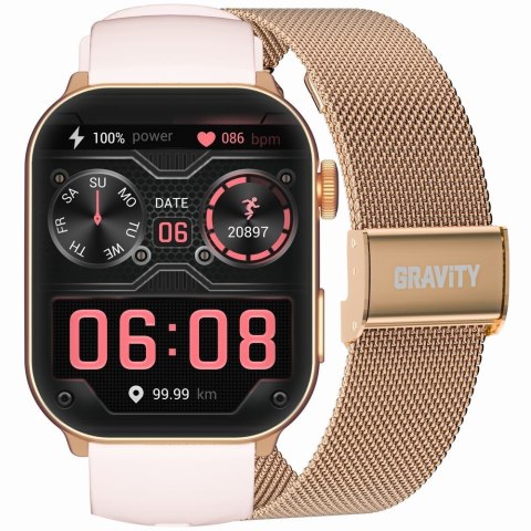 Smartwatch Damski GRAVITY GT28-6 Pasek + Bransoleta Różowe złoto Różowy Smartwatch Damski GRAVITY GT28-6 Pasek + Bransoleta Różowe złoto Różowy