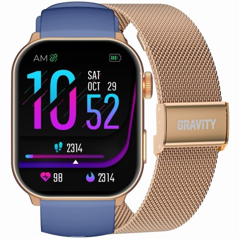 Smartwatch Damski GRAVITY GT28-8 Pasek + Bransoleta Różowe złoto Granatowy Smartwatch Damski GRAVITY GT28-8 Pasek + Bransoleta Różowe złoto Granatowy