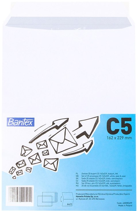 Koperta C5 Biała HK 162x229mm BANTEX 25 szt. Koperta C5 Biała HK 162x229mm BANTEX 25 szt.