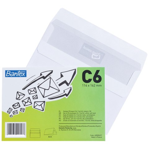 Koperta C6 Biała SK 114x162mm BANTEX 50 szt. Koperta C6 Biała SK 114x162mm BANTEX 50 szt.