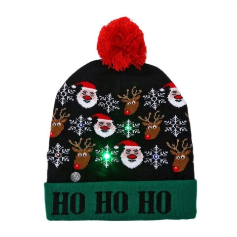 Czapka świąteczna świecąca LED z pomponem, HO HO HO Boże Narodzenie CZ52
