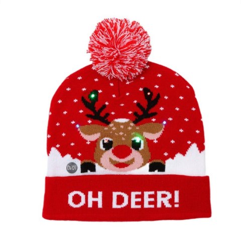 Czapka świąteczna świecąca LED z pomponem, renifer Boże Narodzenie CZ50