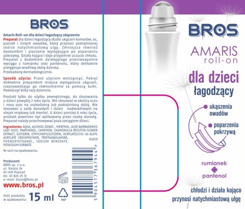 BROS - Amaris - roll-on dla dzieci łagodzący ukąszenia 15ml BROS - Amaris - roll-on dla dzieci łagodzący ukąszenia 15ml