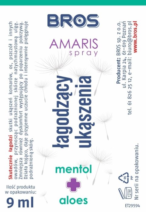 BROS - Amaris - spray łagodzący ukąszenia 9ml BROS - Amaris - spray łagodzący ukąszenia 9ml