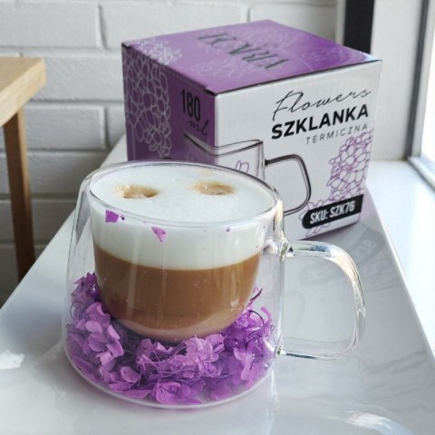 Szklanka termiczna z hortensją w środku fiolet 180 ml 1szt SZK76