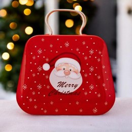 Metalowy pojemnik z uchwytem na cukierki czerwony z Mikołajem 7cmx5,5cm KSN163