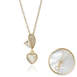 Naszyjnik stal szlachetna pozłacana 14k złotem - SERCE cyrkonie, masa perłowa NST2203