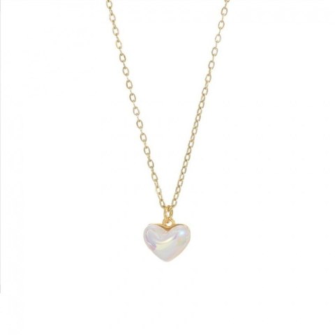 Naszyjnik stal szlachetna pozłacana 14k złotem, SERCE masa perłowa NST2170