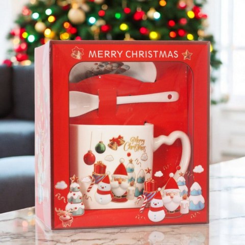KUBEK ŚWIĄTECZNY - zestaw w pudełku ze spodkiem i łyżeczką 400 ml KB20WZ1