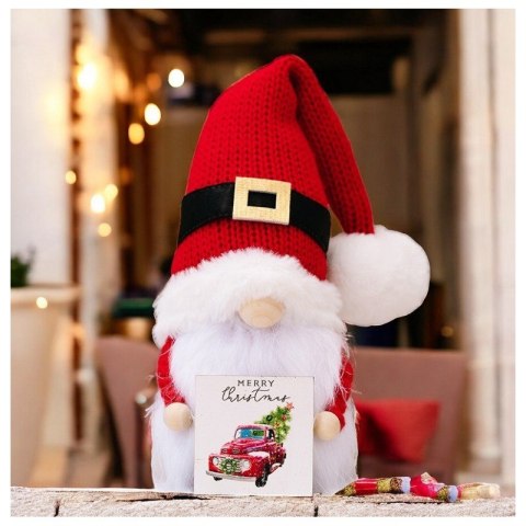 Krasnal Skrzat stojący czerwony z kartką Boże Narodzenie 24cm KSN166