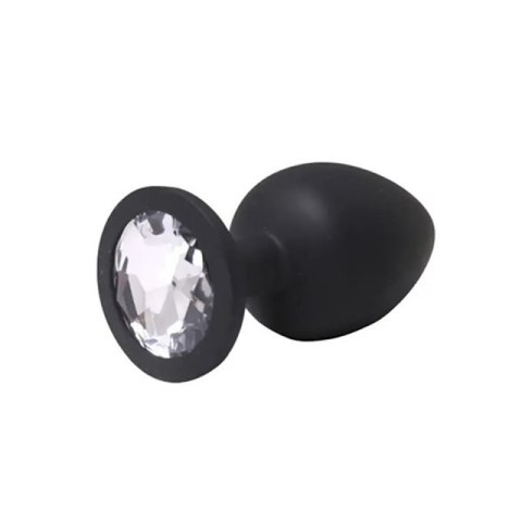 Black medium butt plug with white crystal Black medium butt plug with white crystal