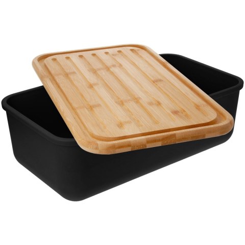 CHLEBAK STALOWY MAŁY Z DESKĄ DO KROJENIA PIECZYWA PROSTOKĄTNY CZARNY BRUNBESTE BB-2767