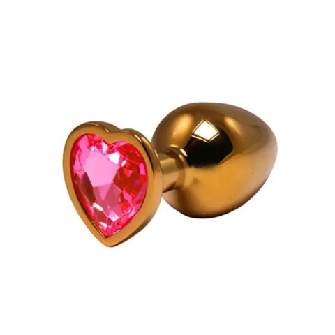 Gold medium heart-shaped butt plug with pink crystal Gold medium heart-shaped butt plug with pink crystal
