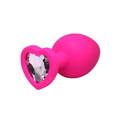 Pink medium heart-shaped butt plug with white crystal Pink medium heart-shaped butt plug with white crystal