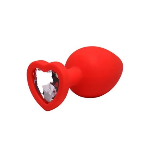 Red medium heart-shaped butt plug with white crystal Red medium heart-shaped butt plug with white crystal